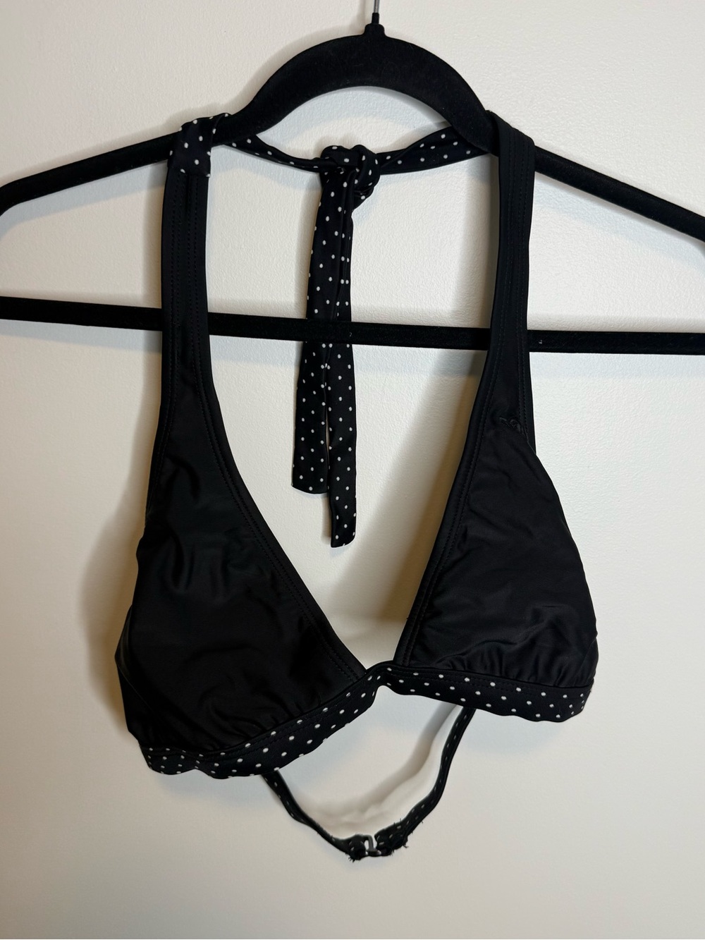 Roxy Black Halter Bikini Top with White Polka Dot Trim size large